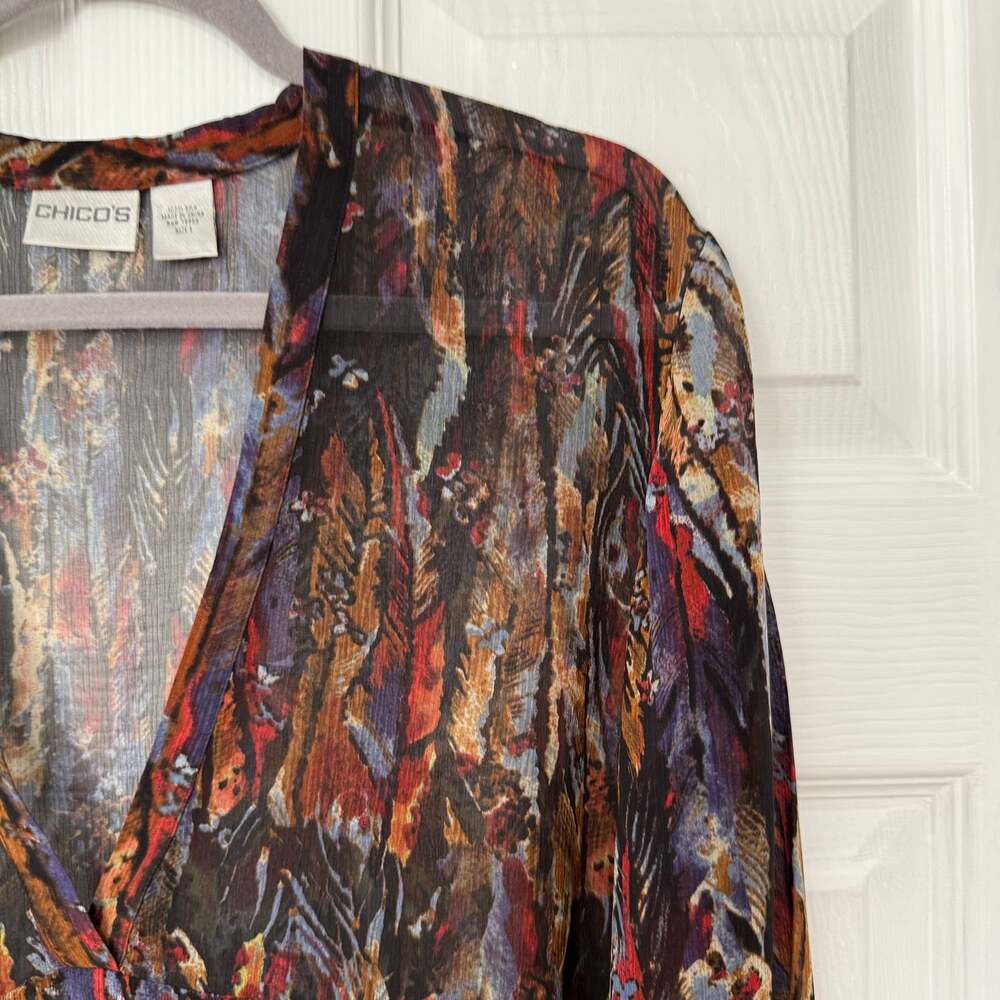 Chico's Women's 100%Silk Plumule Hayden Mermerize Feather Print Top Size 1 - Picture 6 of 13